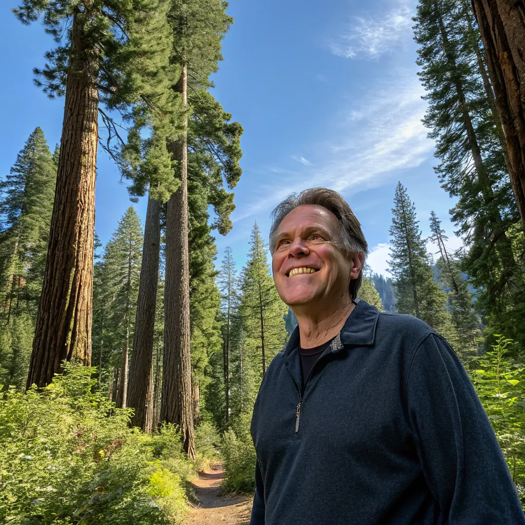 John Doe smiling with a nature background