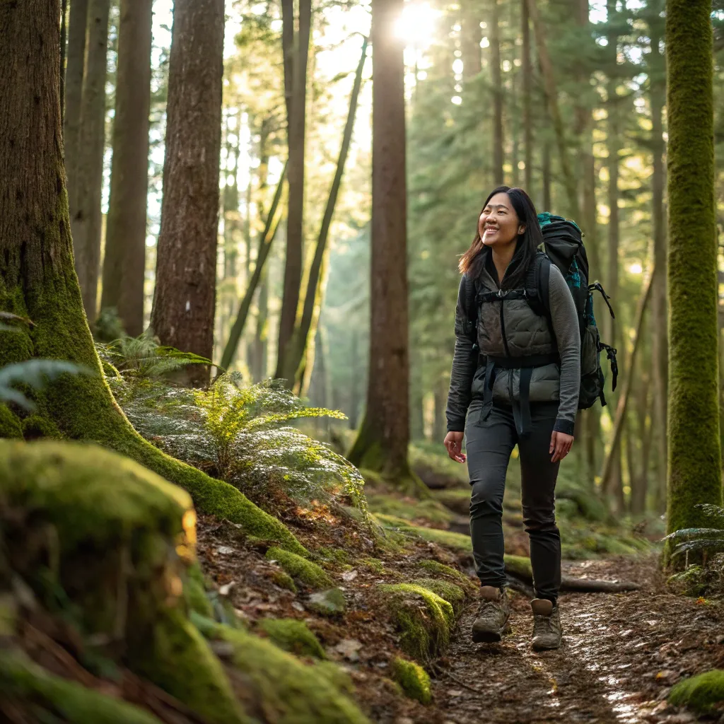 Rachel Lee hiking in a forest